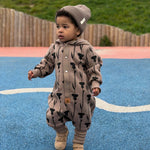 Hooded Baby Romper, Thistle on Brown, OEKO-TEX certified cotton
