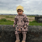 Hooded Baby Romper, Thistle on Brown, Zezuzulla print
