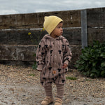 Hooded Baby Romper, Thistle on Brown, eared hood and press studs