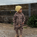 Hooded Baby Romper, Thistle on Brown, eared hood and press studs