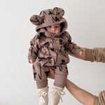 Hooded Baby Romper, Thistle on Brown, sewn in Poland