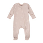 Beige footed cotton baby romper with elephants by Lenne