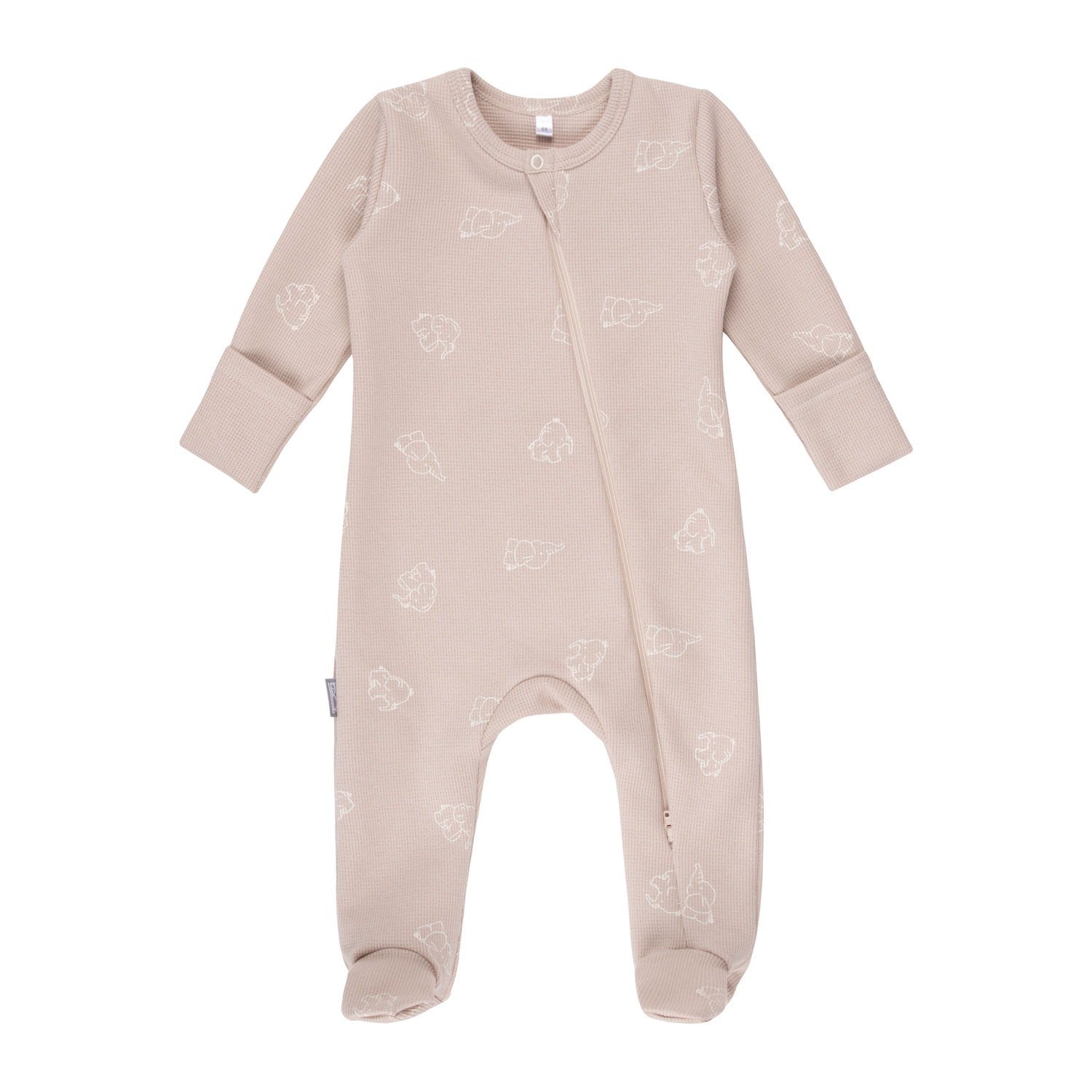 Beige footed cotton baby romper with elephants by Lenne