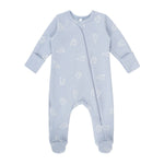 Powder blue footed cotton baby romper with elephants by Lenne