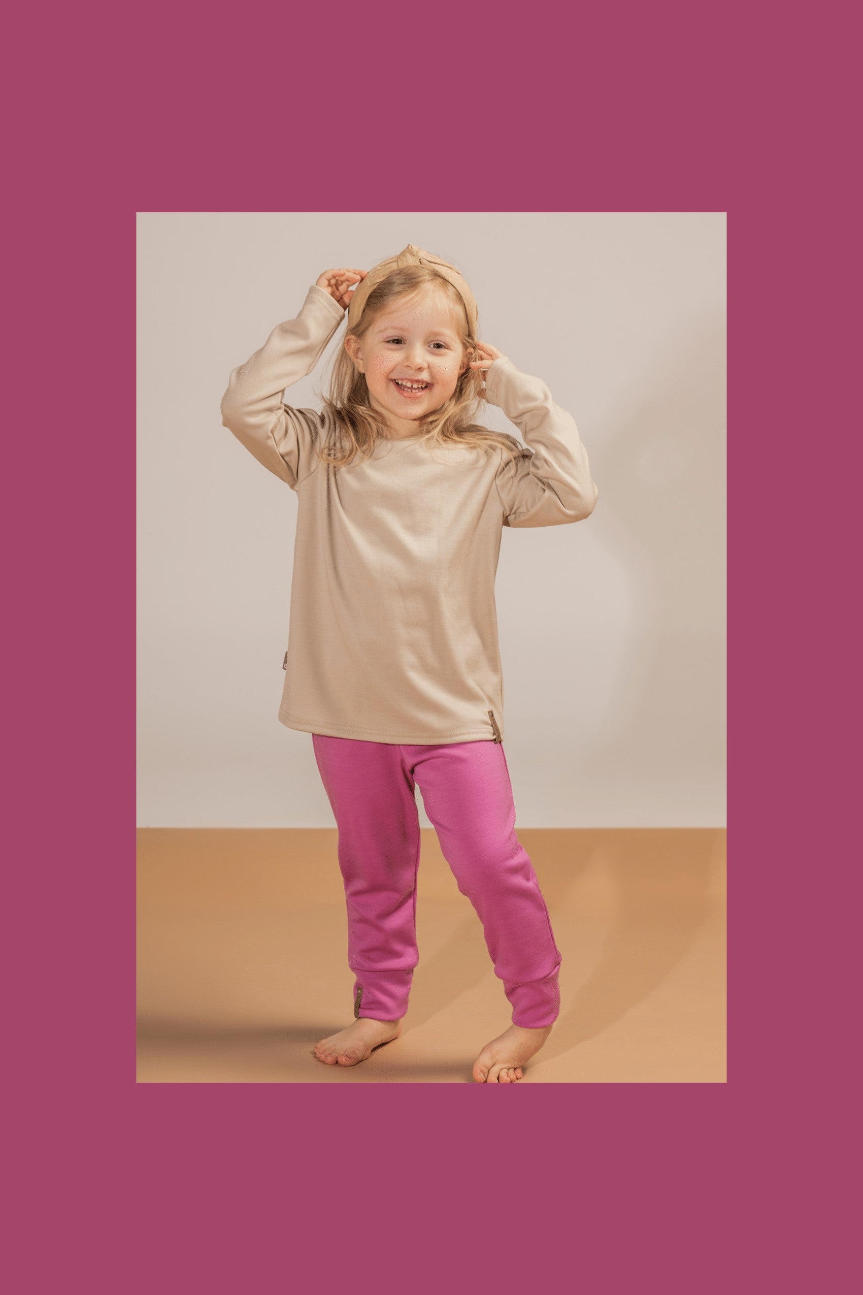 Beige kids merino wool top by Lenne, view 2