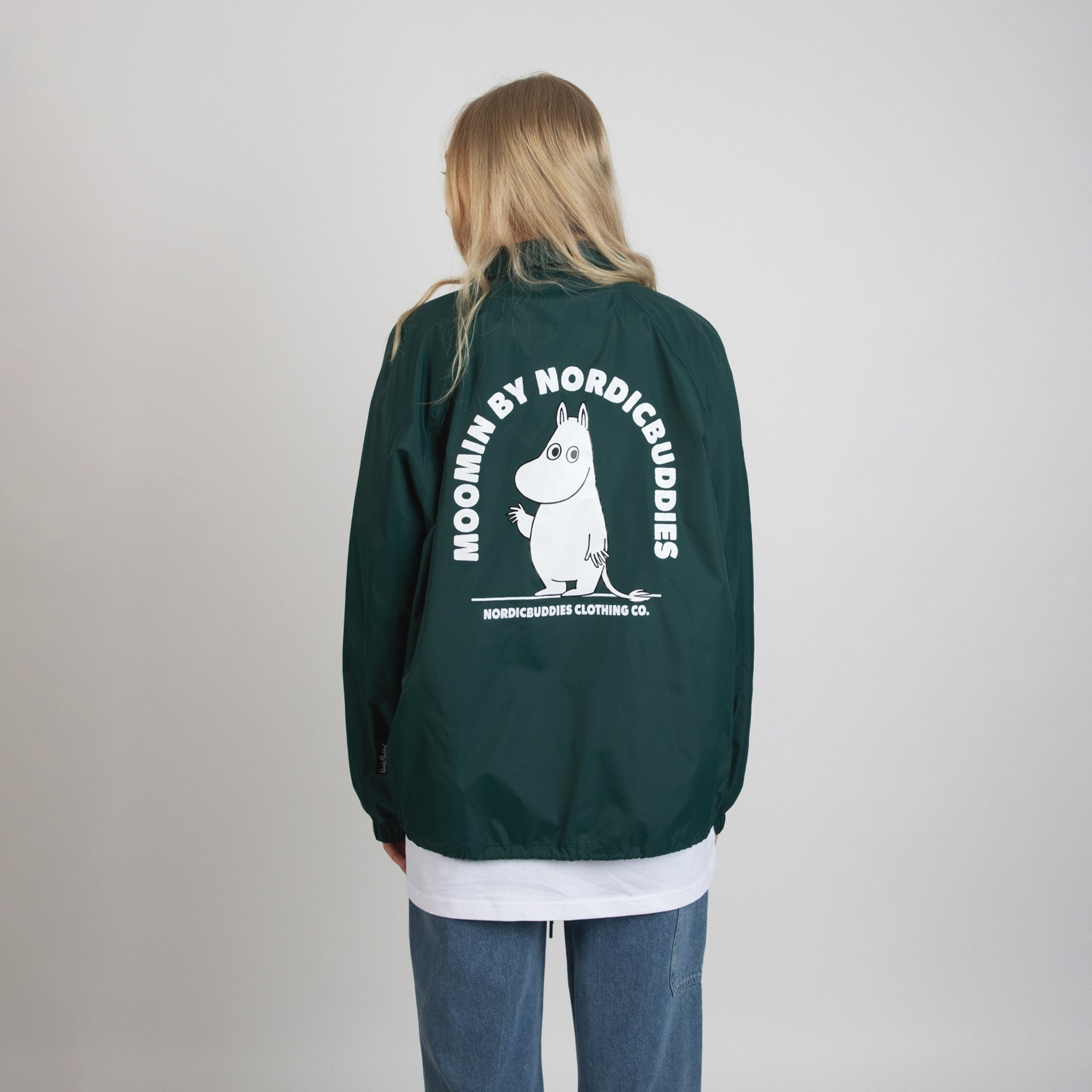 Green Moomin coach jacket with Moomintroll print by Nordicbuddies, view 3