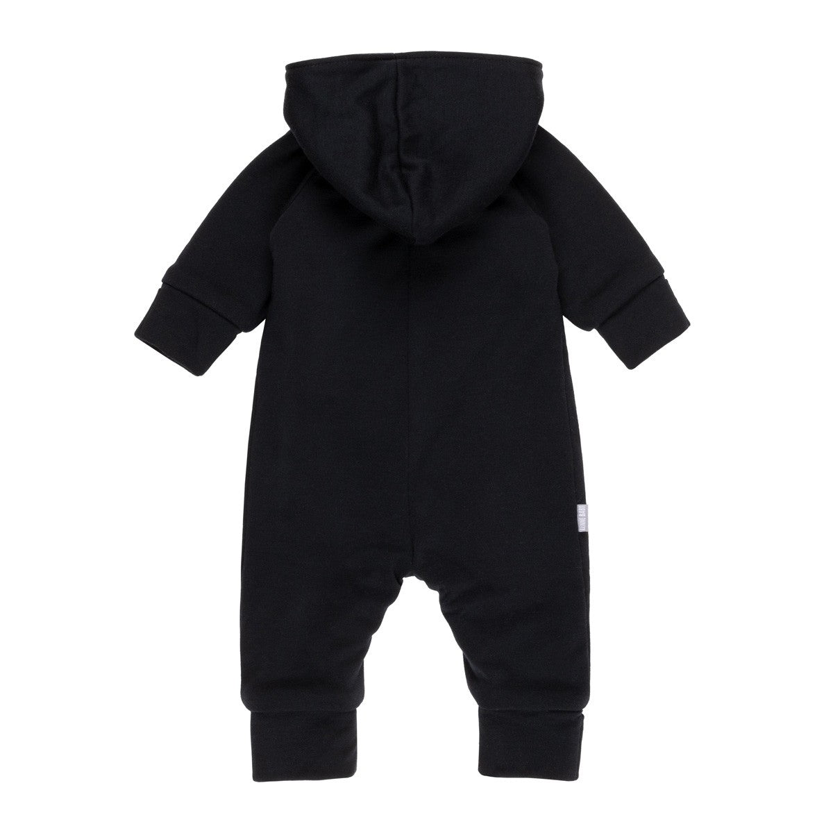 Black hooded merino wool baby overall by Lenne, view 2