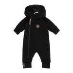 Black hooded merino wool baby overall by Lenne