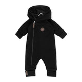 Black hooded merino wool baby overall by Lenne