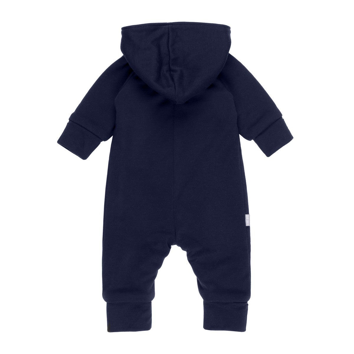 Navy hooded merino wool baby overall by Lenne, view 2