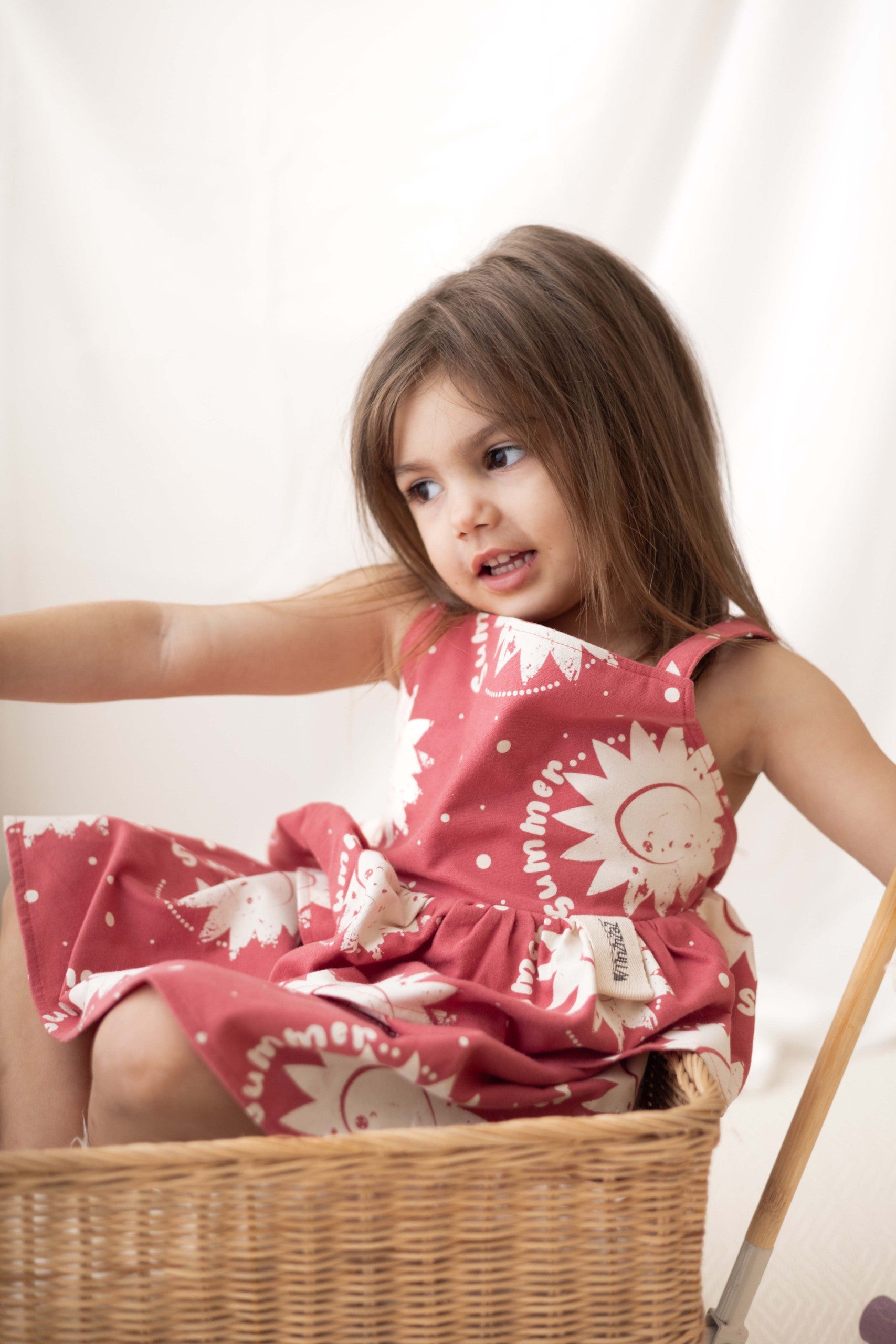 Kids Summer Dress Sunshine, Sun Print, sewn in Poland by Zezuzulla