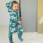 Eared Jumpsuit for Babies and Kids - Chestnut Leaves on Green
