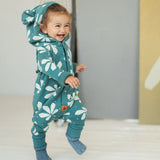 Eared Jumpsuit for Babies and Kids - Chestnut Leaves on Green