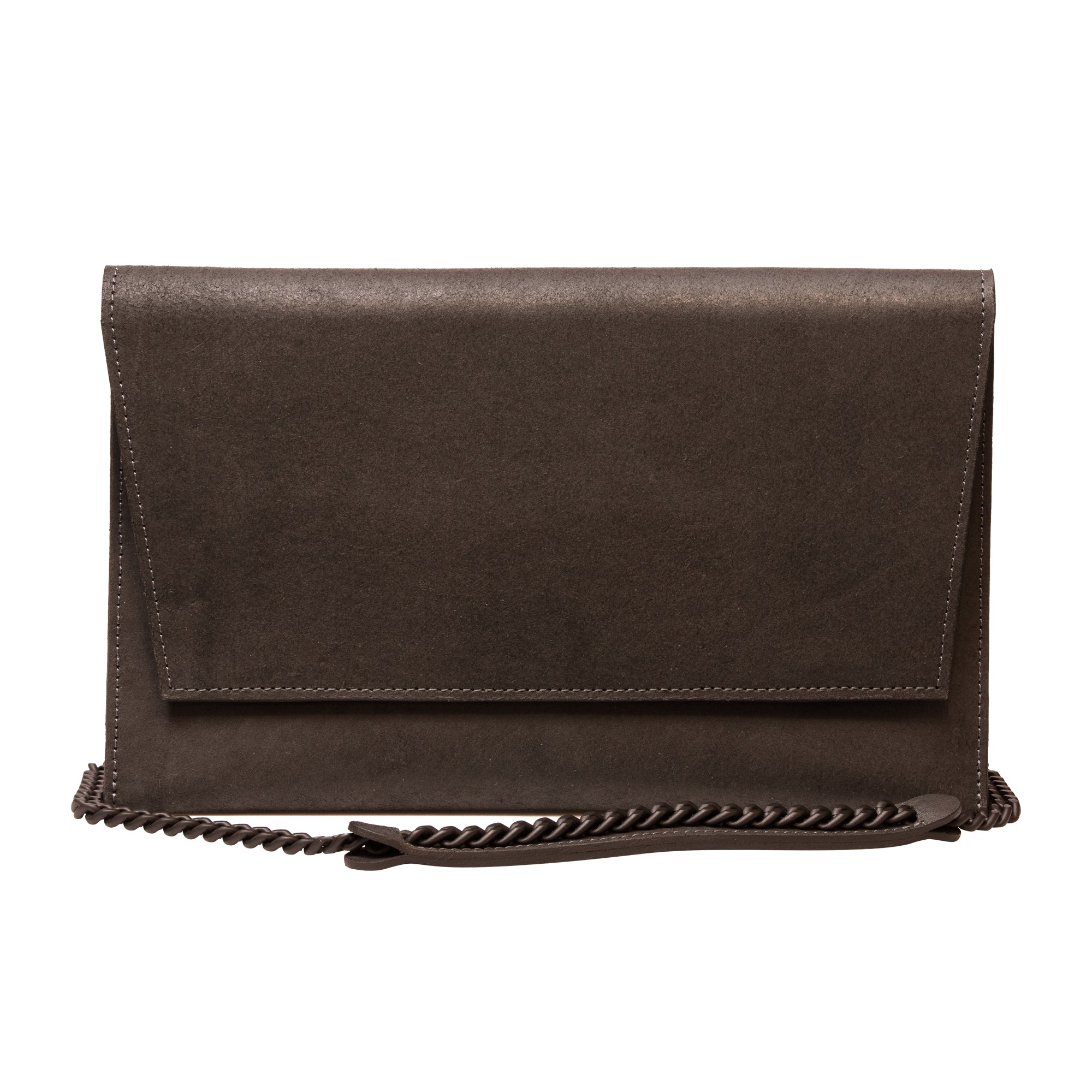Leather Shoulder Bag Black Matte Chain Handmade - Snøluv