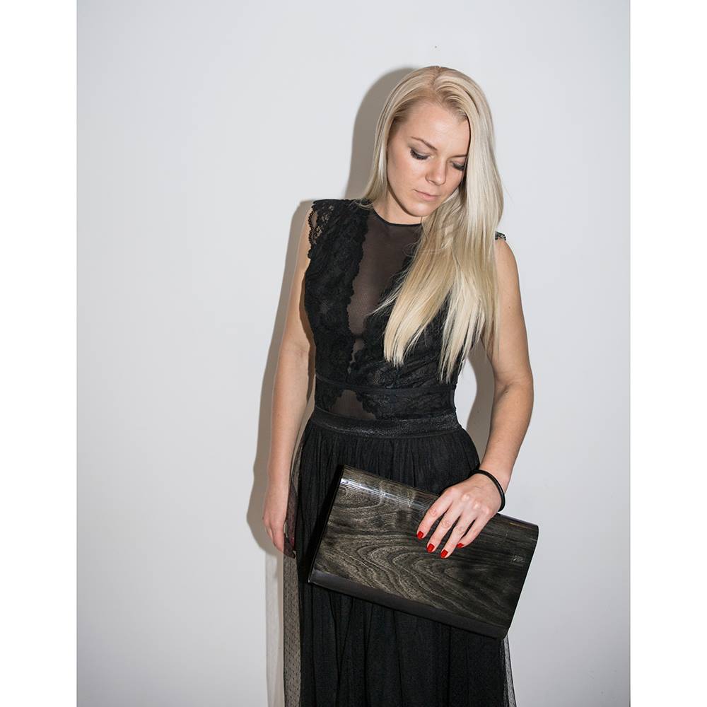 Leather Clutch Bag Wood and Leather Handmade - Snøluv