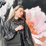 Leather Shoulder Bag Black Matte Chain Handmade - Snøluv