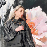 Leather Shoulder Bag Black Matte Chain Handmade - Snøluv