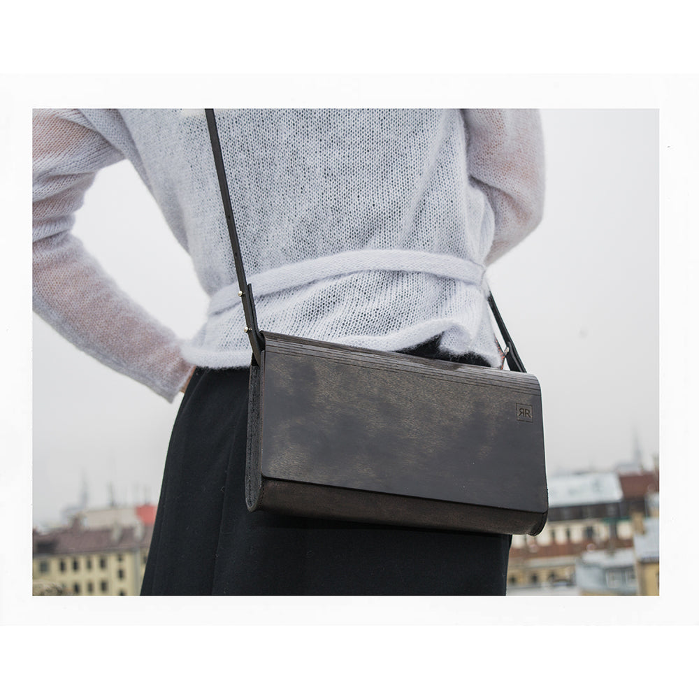 Leather Clutch Bag Wood and Leather Handmade - Snøluv