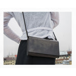 Leather Clutch Bag Wood and Leather Handmade - Snøluv