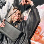 Leather Shoulder Bag Black Matte Chain Handmade - Snøluv