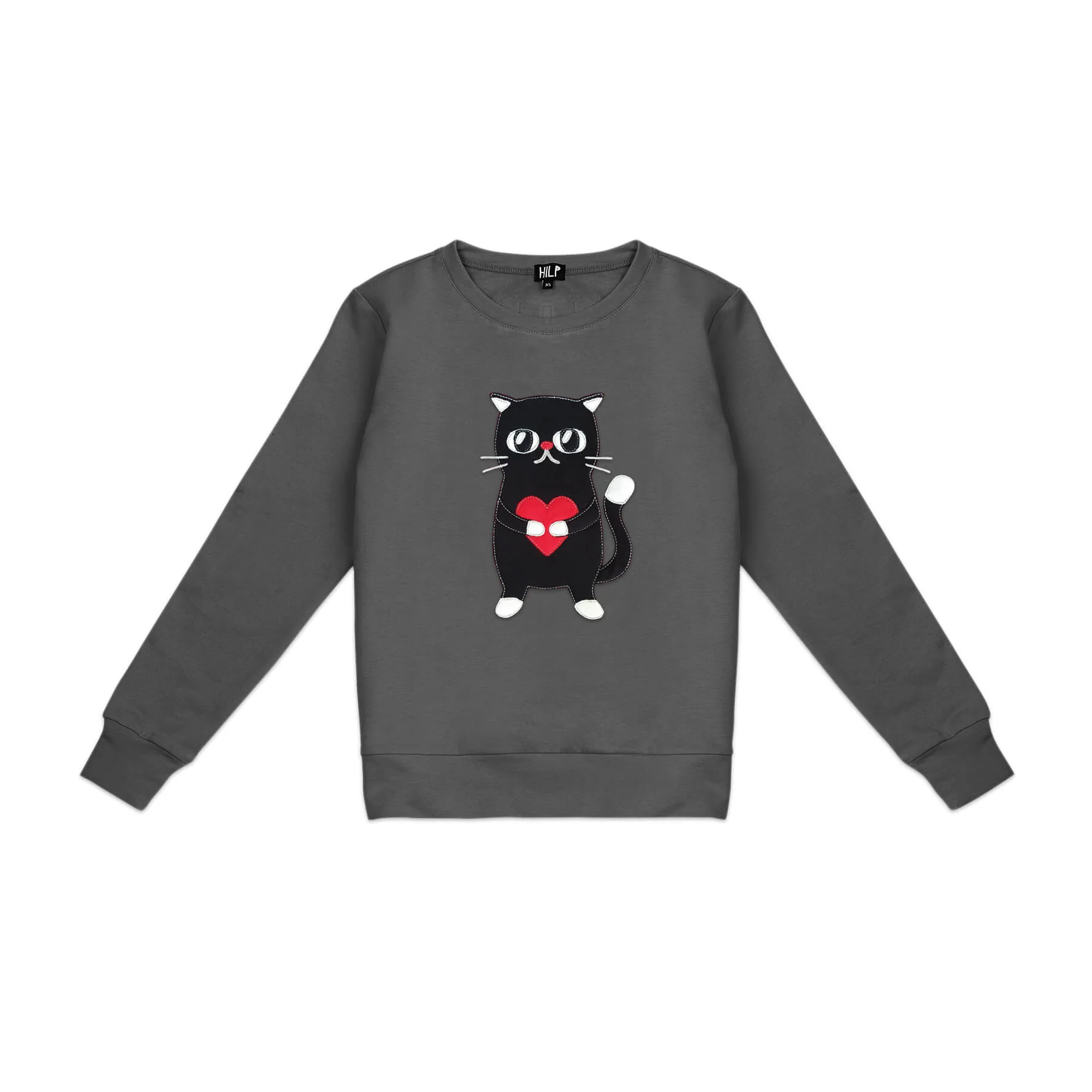 HILP Heartful Cat women's sweatshirt in dark grey