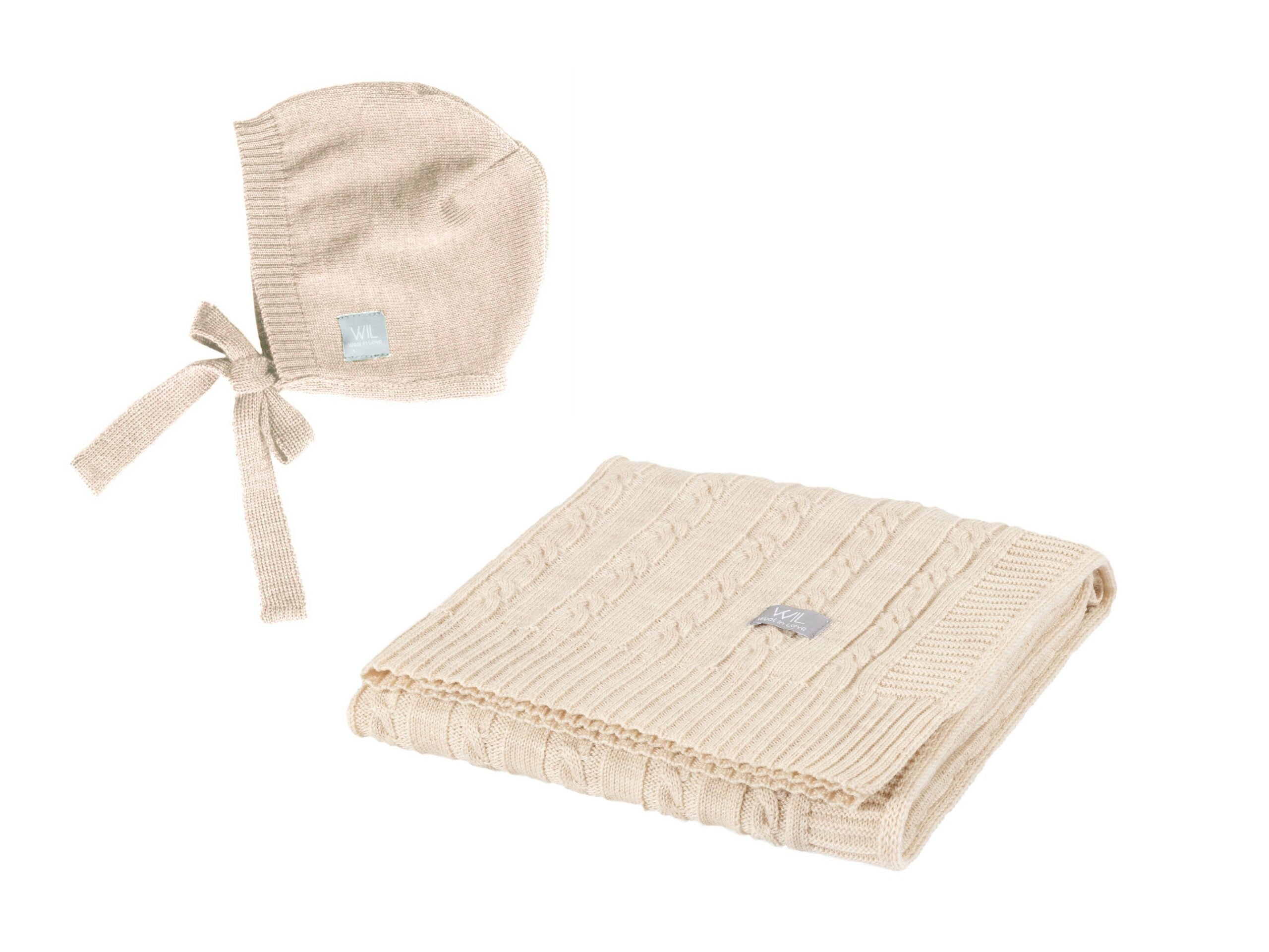 Merino Wool Baby Set HOPE Blanket and Bonnet - Snøluv