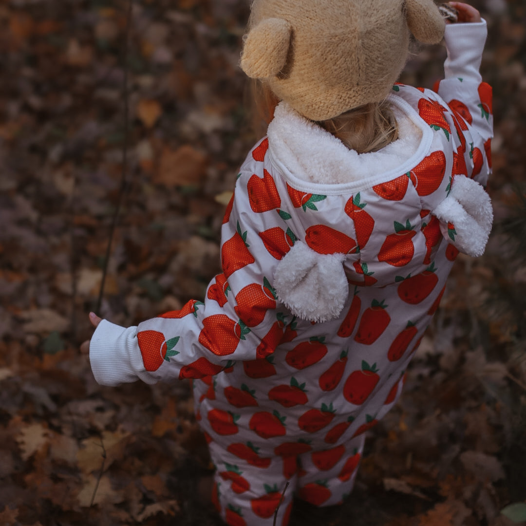 Winter Jumpsuit with Teddy Lining for Babies and Kids - Strawberries