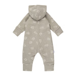 Sage green hooded fleece baby romper with elephants by Lenne, view 3