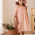 Kids Muslin Dress Milka, Peach, sizes 104 to 134