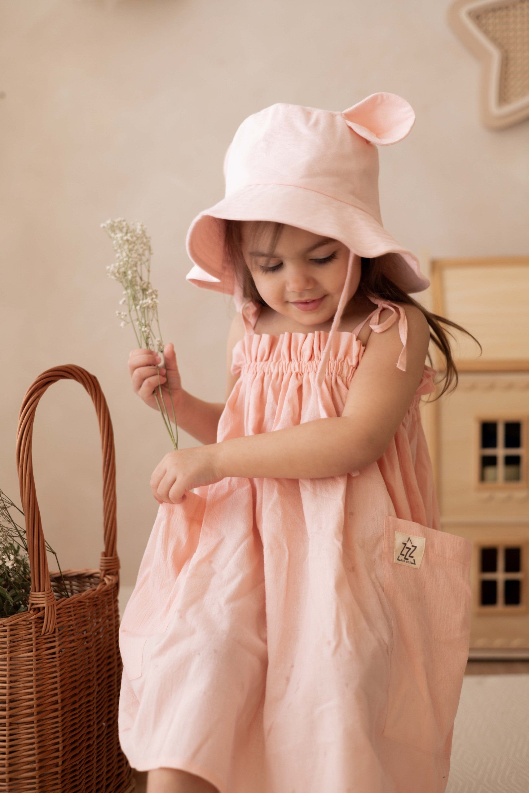 Kids Muslin Dress Milka, Peach, OEKO-TEX cotton