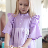 Kids Muslin Dress Sisi, Lilac, sewn in Poland by Zezuzulla