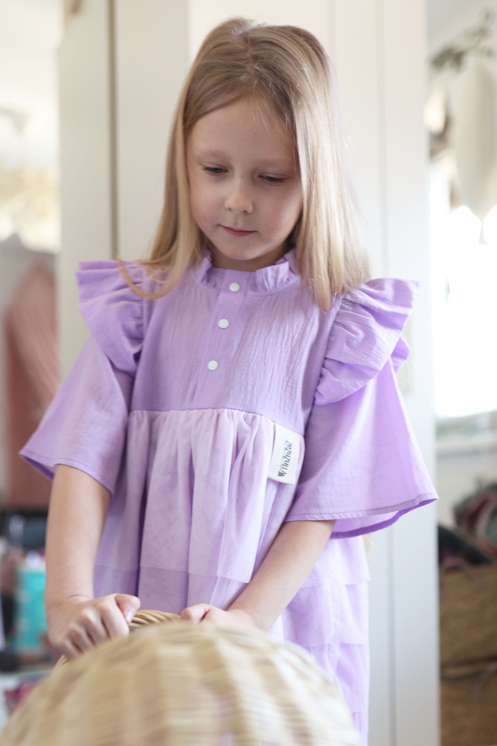 Kids Muslin Dress Sisi, Lilac, sewn in Poland by Zezuzulla