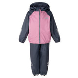 Pink and navy kids fleece lined rain set by Lenne
