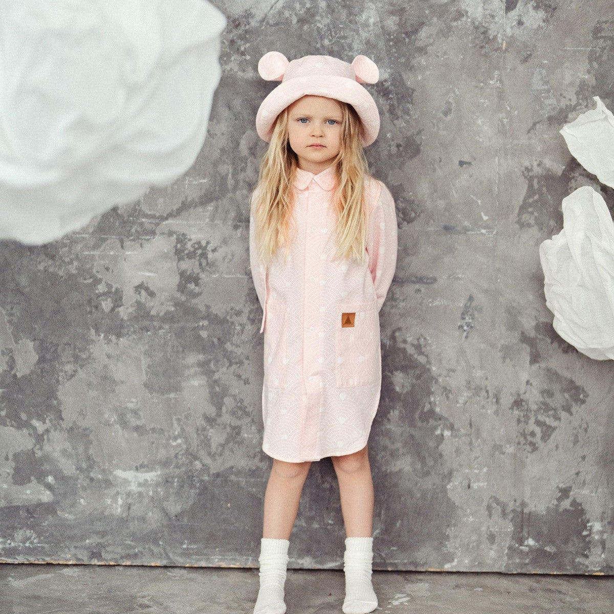 Kids Hat with Ears - Waves on Pink