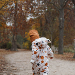 Winter Jumpsuit with Teddy Lining for Babies and Kids - Black and Orange Dots
