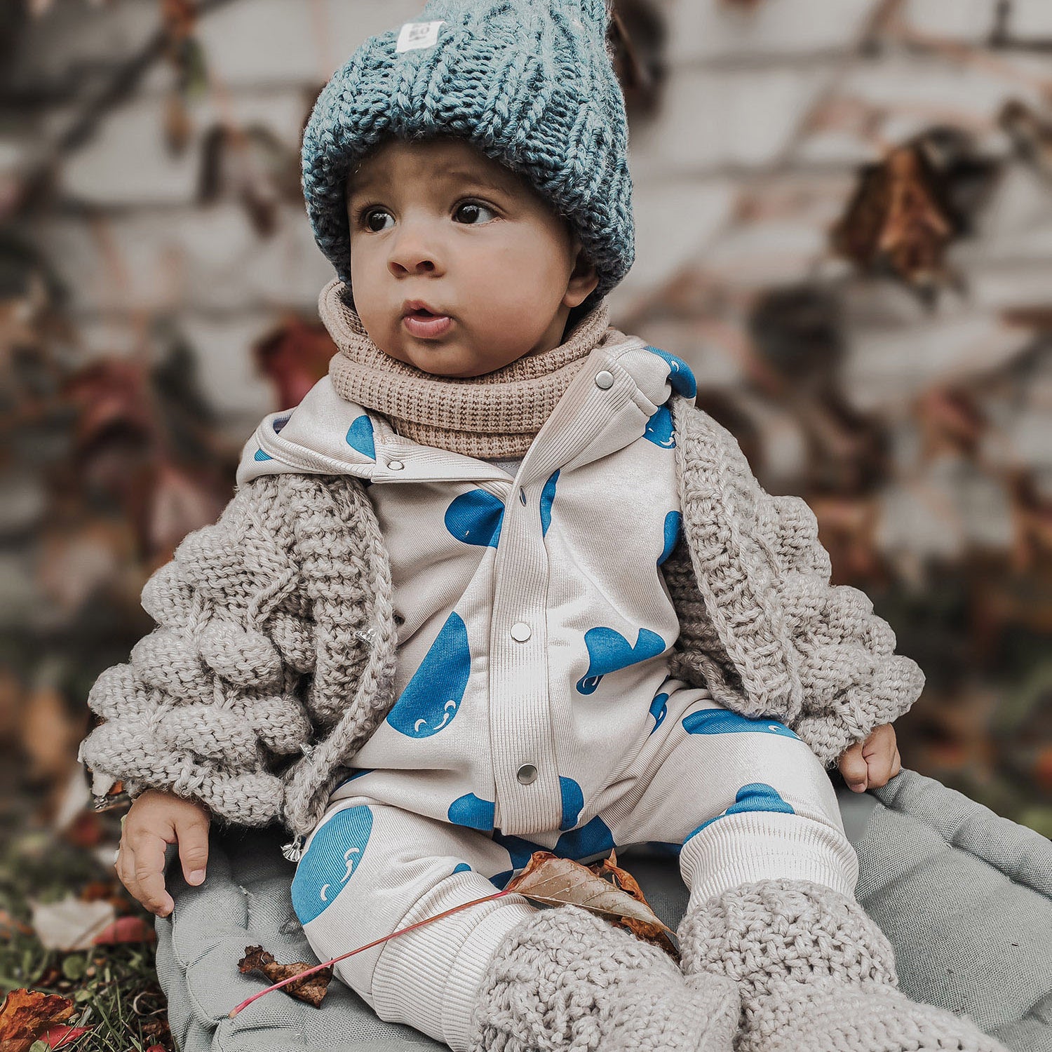 Eared Jumpsuit for Babies and Kids - Blue Hearts