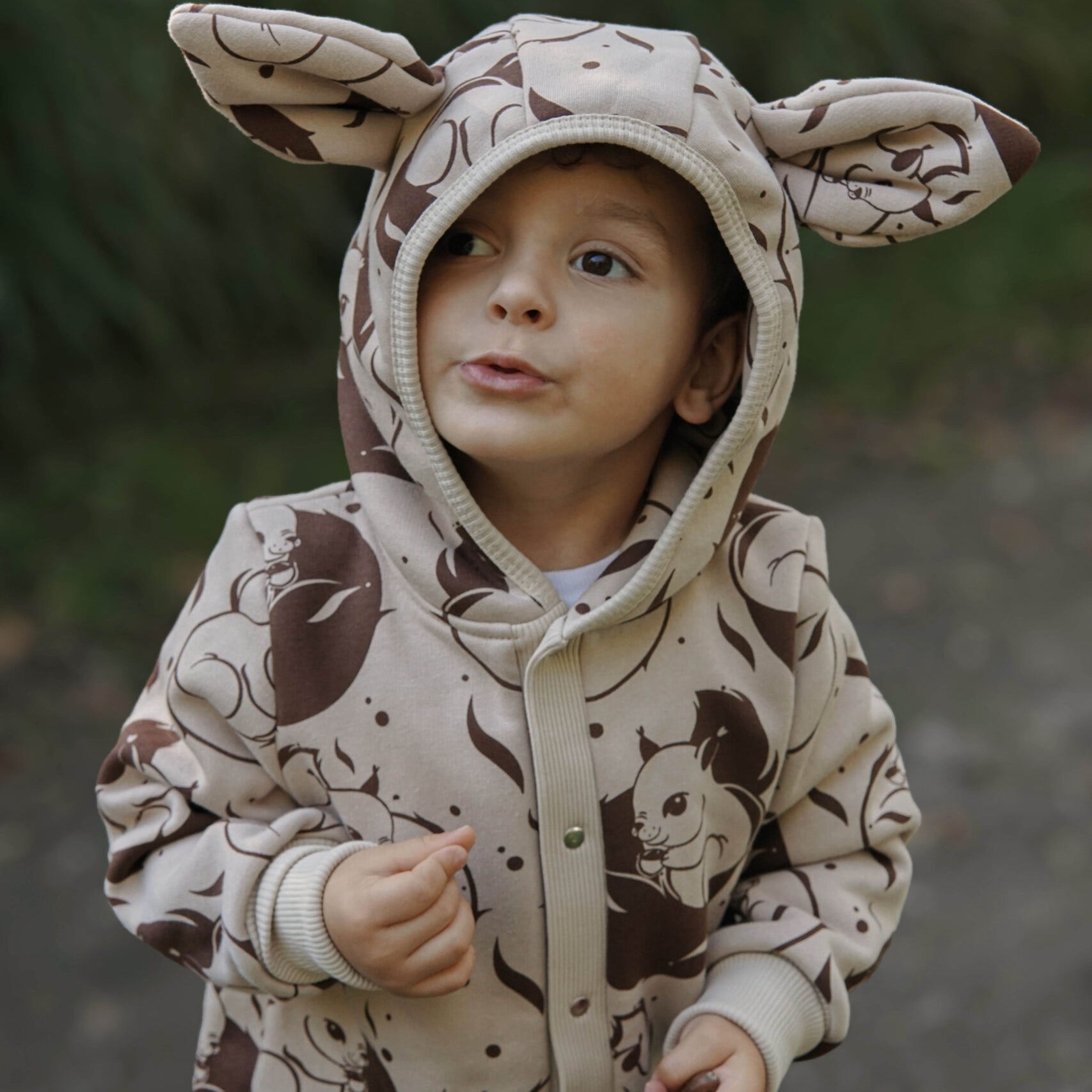 Eared Jumpsuit for Babies and Kids - Beige Squirrel