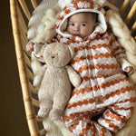 Winter Jumpsuit with Teddy Lining for Babies and Kids - Orange Dots