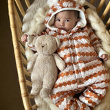 Winter Jumpsuit with Teddy Lining for Babies and Kids - Orange Dots