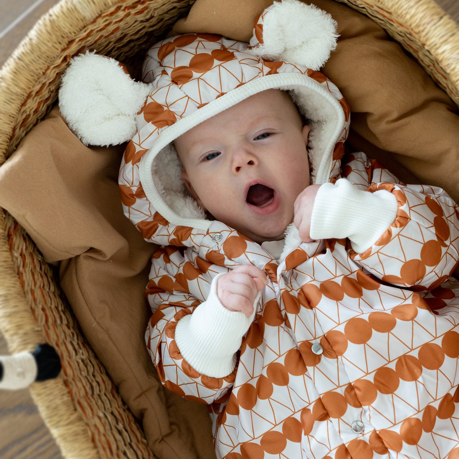 Winter Jumpsuit with Teddy Lining for Babies and Kids - Orange Dots