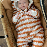Winter Jumpsuit with Teddy Lining for Babies and Kids - Orange Dots