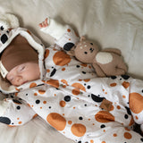Winter Jumpsuit with Teddy Lining for Babies and Kids - Black and Orange Dots
