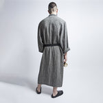 Unisex linen bathrobe in black herringbone, prewashed and softened