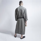 Unisex linen bathrobe in black herringbone, prewashed and softened
