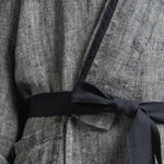 Unisex linen bathrobe in black herringbone, 100% linen, herringbone weave, prewashed and softened