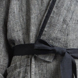 Unisex linen bathrobe in black herringbone, 100% linen, herringbone weave, prewashed and softened