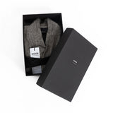 Unisex linen bathrobe in black herringbone, 100% linen, herringbone weave, back length 130 cm