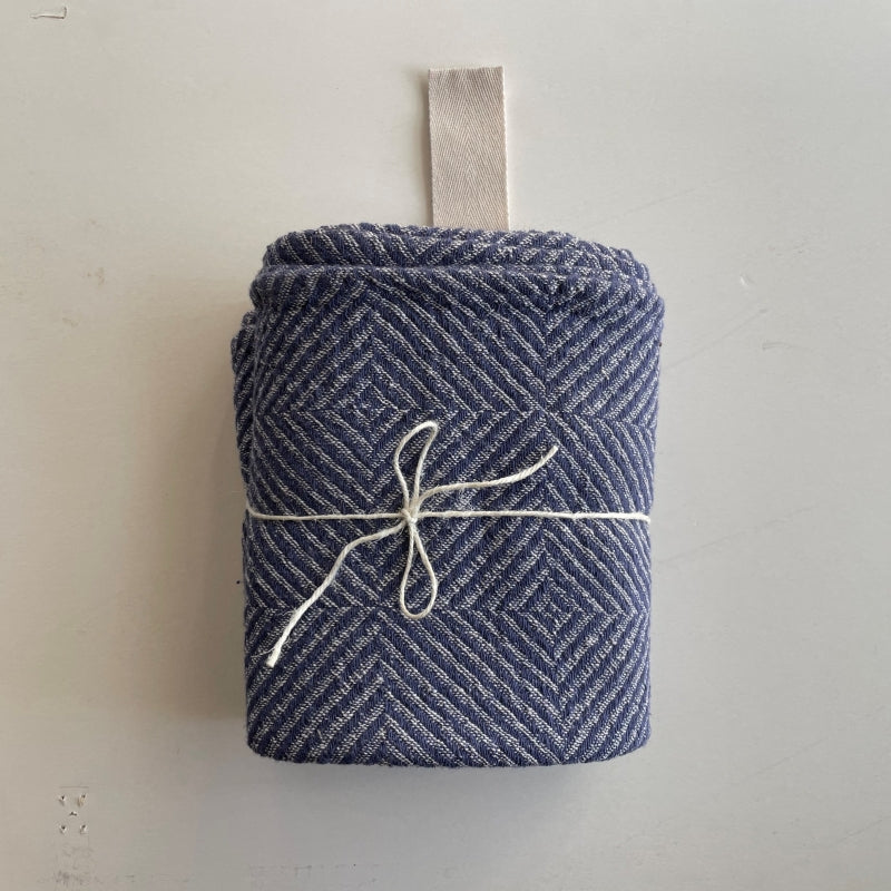Blue herringbone linen towel, 70 × 140 cm, 100% linen, prewashed