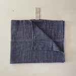 Blue herringbone linen towel, 70 × 140 cm, checkered herringbone weave