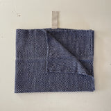 Blue herringbone linen towel, 70 × 140 cm, checkered herringbone weave